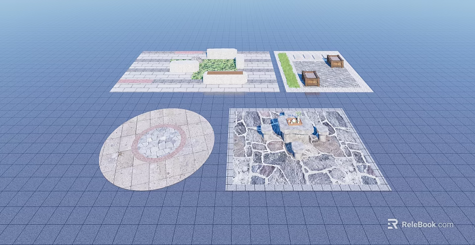 Square Paving Design With Various Shapes Materials Patterns And Small Landscape Elements 3d model