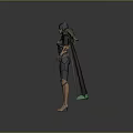 Female Batman Game Movie Character In Black Bodysuit With Green Accents Yellow Boots And Cape