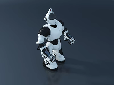 Smart Robot White and Black Standing with Mechanical Arms Legs and Modern Design 3d model
