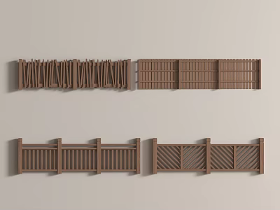 Wooden Railings With Different Design Patterns Featuring Vertical Horizontal Slats And Decorative Styles 3d model