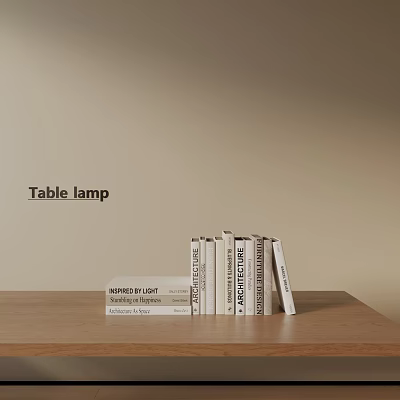 Stylish Decorative Ornament Set With Table Lamp And Stacked Books On Wooden Tabletop 3d model