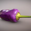 Vibrant Fresh Ripe Purple Eggplant With Green Stem On Gray Background