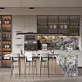 Modern Open Kitchen Interior Design With Marble Island Counter And Bar Stools 3d model