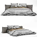 Cozy Double Bed With Gray Bedding Brown Throw And Soft Pillows 3d model