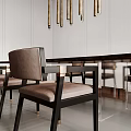 Modern Dining Table Set With Upholstered Chairs And Gold Pendant Lights