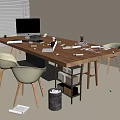 Modern Office Workspace With Wooden Table Computer Laptop Pens And Chairs