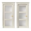 White Swing Doors With Glass Panels Golden Handles And Decorative Frames
