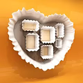 Elegant Window Display with Heart Shaped White Container and Small Boxes on Orange Background 3d model