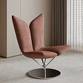 Modern Brown Velvet Leisure Chair With Double Leaf Backrest And Metal Round Base