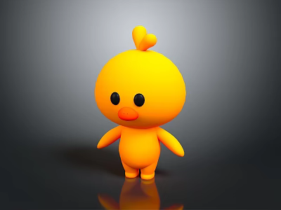 Yellow Cartoon Chick Character With Heart Shaped Head Cute Standing Pose Black Background 3D Design 3d model