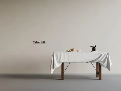 Tablecloth Covered Wooden Table With Bowl Fruits And Black Vase In Minimalist Interior 3d model