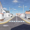 Residential Buildings With Red Roofs White Walls Along Street And Crosswalk