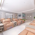 Modern Waiting Area Interior With Comfortable Sofas Green Plants Wall TV And Large Windows 3d model