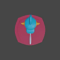 Blue Cartoon Character With Long Ears And Yellow Spines On Red Platform Base