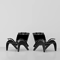 Two Modern Lounge Chairs With Black Frame Gray Cushion And Woven Backrest 3d model