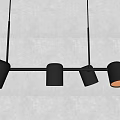 Modern Black Chandelier with Multiple Cylindrical Lights on Horizontal Bar Against Gray Wall Background 3d model