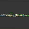 Pixel Art Island Landscape Featuring Green Land Blue Water And Buildings