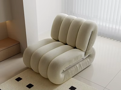 Modern Cream White Single Sofa With Plush Fabric Modular Design In Cozy Living Room 3d model