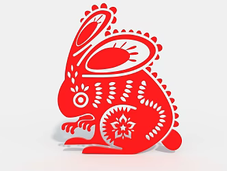 Rabbit White Rabbit Paper-cut Zodiac Meichen Totem 3d model