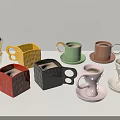 Colorful Various Shaped Ceramic Metallic Cups With Matching Saucers Modern Decor
