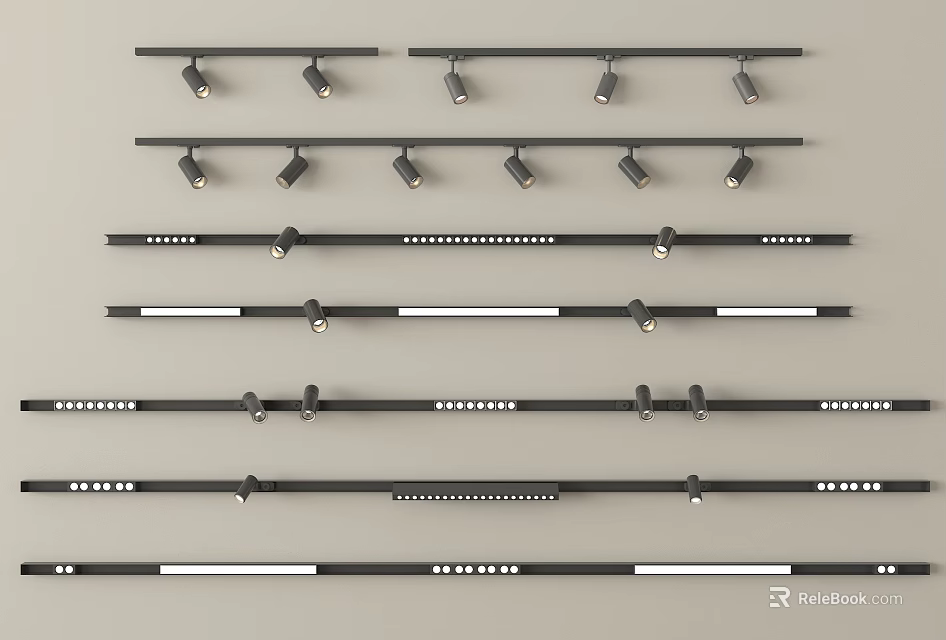 Modern Track Mounted Downlights And Spotlights With Various Styles For Interior Lighting 3d model 