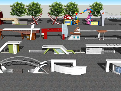 Modern Entrance Gates Design With Various Styles Shapes And White Canopies 3d model