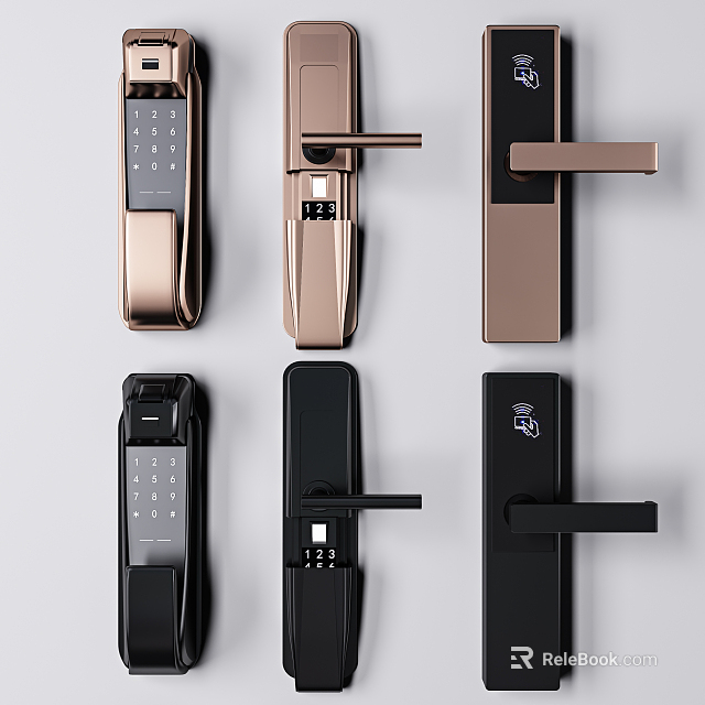 Modern Door Handles With Smart Lock Features And Various Gold Black Designs 3d model 