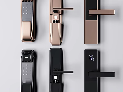 Modern Door Handles With Smart Lock Features And Various Gold Black Designs 3d model