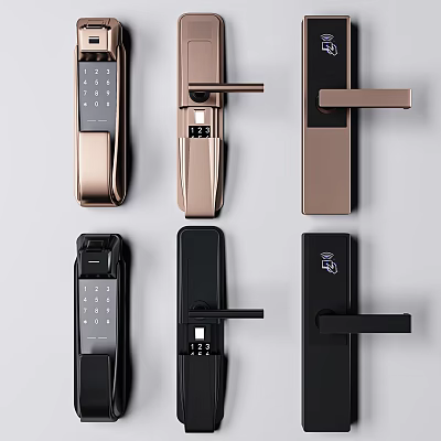 Modern Door Handles With Smart Lock Features And Various Gold Black Designs 3d model