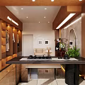 Modern Clothing Store Interior With Display Shelves Sofa Seating Decorative Wall And Warm Lighting