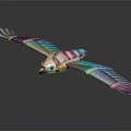 Colorful Metallic Mechanical Bird With Blue Red Green Wings In Flight