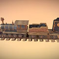 Cartoon Train Toy Train Steam Train Building Blocks Train Gold Transport Train 3d model