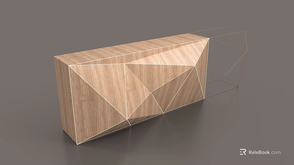 Modern Wooden Cabinet With Geometric Line Design 3D Model And Wireframe Structure 3d model 