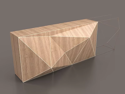 Modern Wooden Cabinet With Geometric Line Design 3D Model And Wireframe Structure 3d model