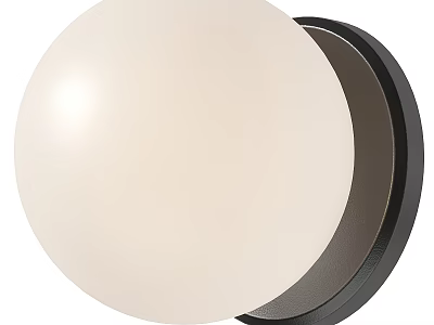 Sleek Modern Wall Lamp With Round Milky White Shade And Black Mounting 3d model
