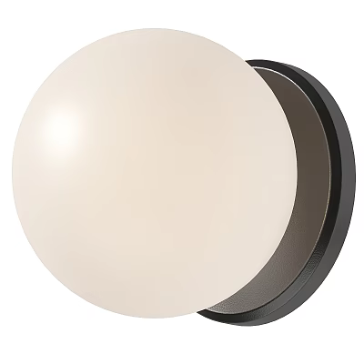 Sleek Modern Wall Lamp With Round Milky White Shade And Black Mounting 3d model