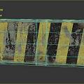 Worn Concrete Road Barrier Block With Yellow And Black Stripes And Scratches