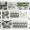 Various Grid Style Vertical Garden Displays With Green Plant Arrangements And Wall Planters