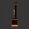 Elegant Crimson Marble Display Cabinet With Gold Accents And Decorative Swords Shield