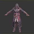 A Man In Hooded Robe With Red Belt And Emblem Standing Arms Outstretched