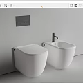 Modern Wall Mounted White Toilet and Bidet Design in Minimalist Bathroom