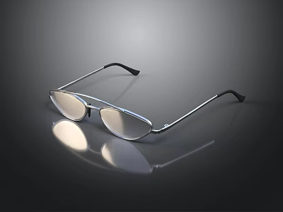 Stylish Silver Metal Frame Glasses With Clear Lenses And Reflective Surface On Black Background 3d model