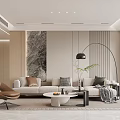 Elegant Modern Living and Dining Room Interior With Sofa Coffee Table Armchair and Floor Lamp