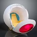Egg Shaped Pod Interior With Yellow Blue Seats And White Exterior Red Base