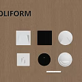 Poliform Wooden Panel Display Featuring White And Black Square Circular Accessories 3d model