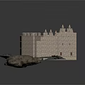 Detailed Medieval Castle Model With Stone Walls Towers And Rocks