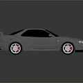 Silver Sports Car with Rear Spoiler Black Windows Red Brake Calipers and Sporty Exterior Design