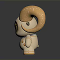 Astronaut Themed Figurine With Large Orange Horns And Scenic Chest