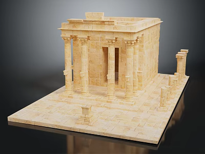 Ancient Classical Temple Architectural Model with Stone Columns Entrance and Platform Base 3d model