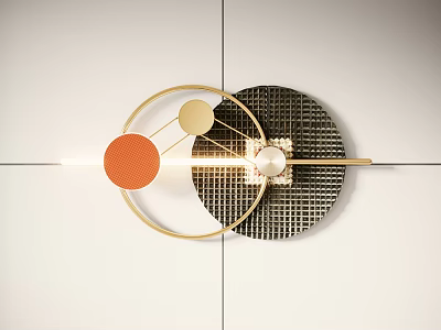 Modern Geometric Wall Decor With Golden Frame Orange Circle Black Grid And Pearl Accent 3d model